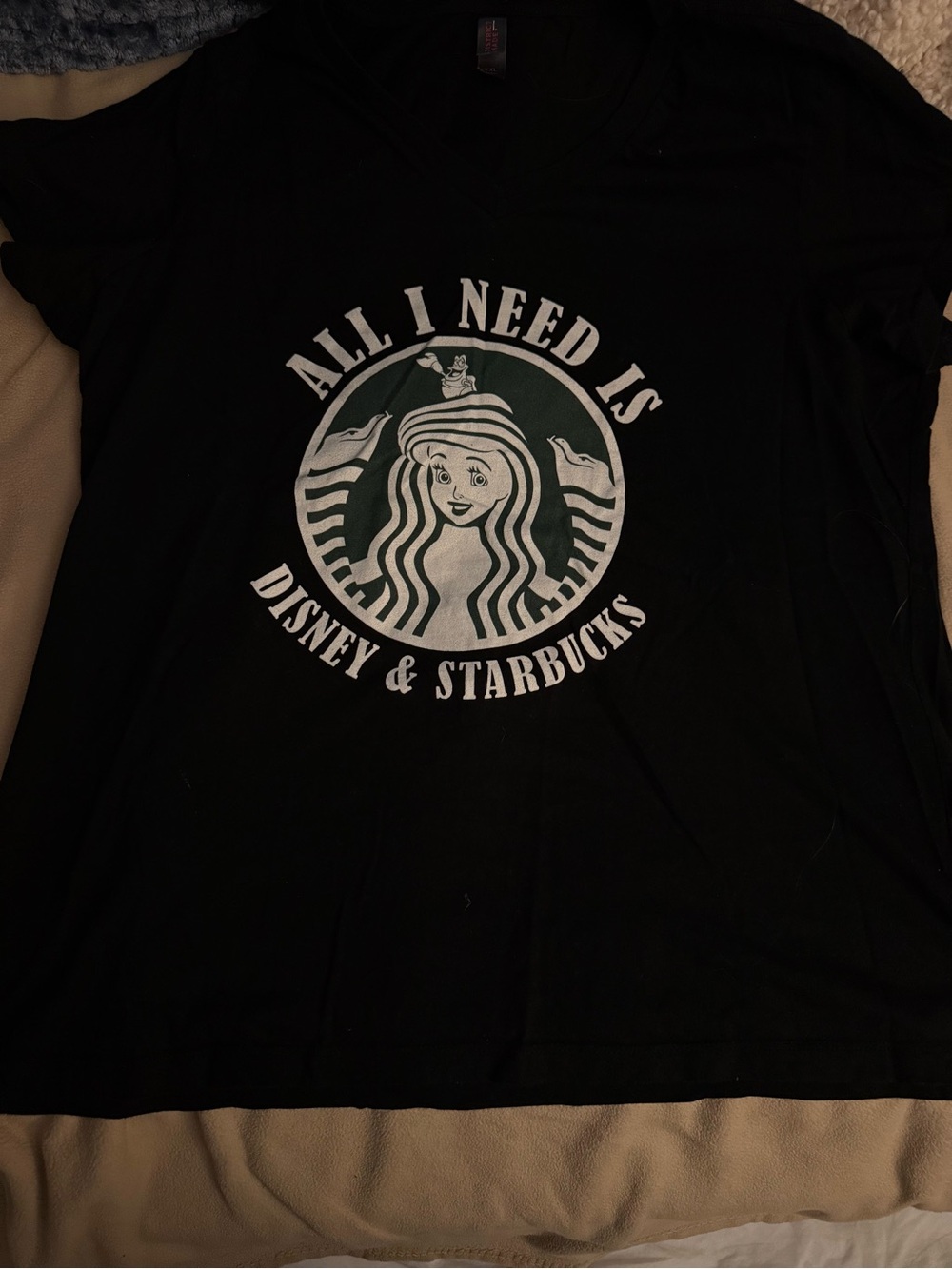 Starbucks-Disney Black Tee with White and Dark Green Ariel Logo
